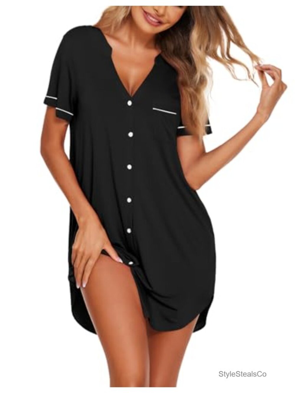 Nightgowns for Women Button Down Sleep Shirt V Neck Short Sleeve Soft Pajams
